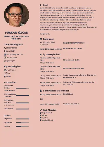 Metalürji Ve Malzeme Mühendisliği Cv Örnekleri cv indir